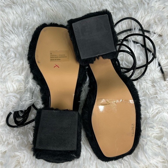 Ego | Itzayana | Black Faux Fur Heeled Sandals - Picture 9 of 11